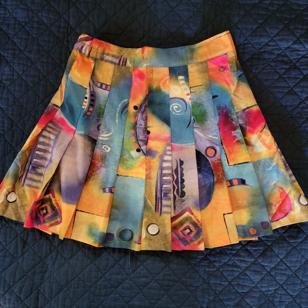 Tail Multicolor Abstract Pleated Mini Skirt
